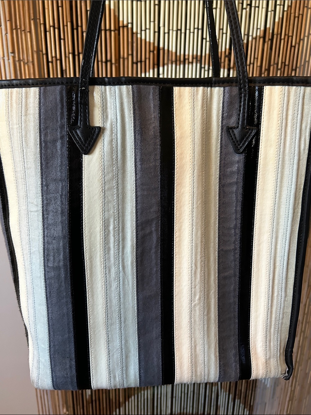 Free People Striped Canvas Tote Bag in Black, Navy, light blue and Cream